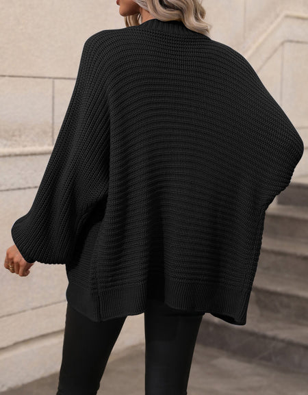 Button Down Horizontal-Ribbing Longline Cardigan