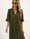 Puff Sleeve Notched Mini Shift Dress