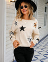 Star Pattern Round Neck Dropped Shoulder Sweater
