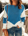 Two-Tone Openwork Rib-Knit Sweater