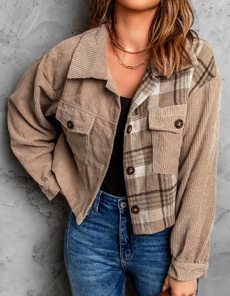 Plaid Corduroy Dropped Shoulder Jacket