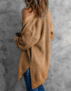 Openwork Rib-Knit Slit Cardigan