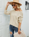 Scalloped Boat Neck Openwork Tunic Sweater