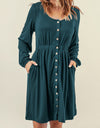 Button Down Long Sleeve Dress with Pockets