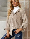 Snap Front Hooded Corduroy Shacket