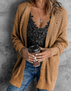Openwork Rib-Knit Slit Cardigan