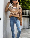 Chevron Turtleneck Ribbed Trim Sweater