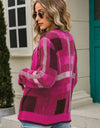 Striped Button-Front Fuzzy Cardigan