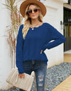 Scalloped Boat Neck Openwork Tunic Sweater