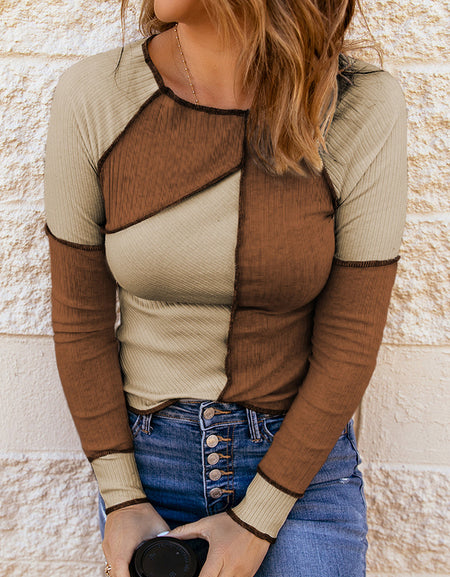 Color Block Exposed Seam Knit Top