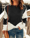 Two-Tone Openwork Rib-Knit Sweater