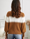 Color Block High Neck Lantern Sleeve Pullover Sweater