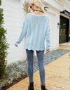 Scalloped Boat Neck Openwork Tunic Sweater