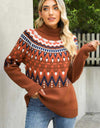 Chevron Turtleneck Ribbed Trim Sweater