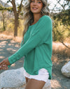 Seam Detail Curved Hem Long Sleeve Top