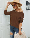 Scalloped Boat Neck Openwork Tunic Sweater