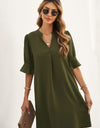 Puff Sleeve Notched Mini Shift Dress