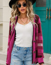 Striped Button-Front Fuzzy Cardigan