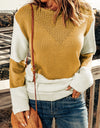 Two-Tone Openwork Rib-Knit Sweater