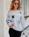 Star Pattern Round Neck Dropped Shoulder Sweater