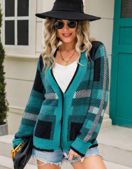 Striped Button-Front Fuzzy Cardigan