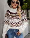 Chevron Turtleneck Ribbed Trim Sweater