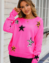 Star Pattern Round Neck Dropped Shoulder Sweater