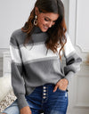 Color Block High Neck Lantern Sleeve Pullover Sweater