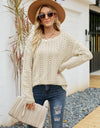 Scalloped Boat Neck Openwork Tunic Sweater