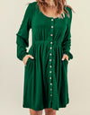 Button Down Long Sleeve Dress with Pockets