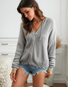 Zip-Up Distressed Hooded Cardigan