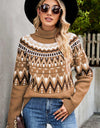 Chevron Turtleneck Ribbed Trim Sweater