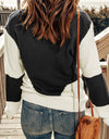 Two-Tone Openwork Rib-Knit Sweater