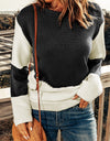 Two-Tone Openwork Rib-Knit Sweater