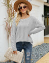 Scalloped Boat Neck Openwork Tunic Sweater