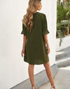 Puff Sleeve Notched Mini Shift Dress