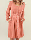Button Down Long Sleeve Dress with Pockets
