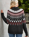 Chevron Turtleneck Ribbed Trim Sweater