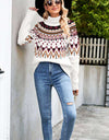 Chevron Turtleneck Ribbed Trim Sweater