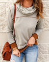 Contrast Cowl Neck Long Sleeve Top