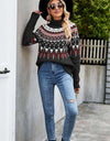 Chevron Turtleneck Ribbed Trim Sweater