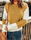 Two-Tone Openwork Rib-Knit Sweater