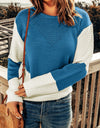 Two-Tone Openwork Rib-Knit Sweater