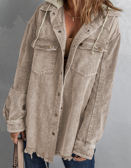 Snap Front Hooded Corduroy Shacket