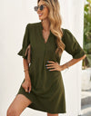 Puff Sleeve Notched Mini Shift Dress