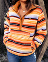 Multicolored Stripe Quarter Snap Fleece Sweatshirt