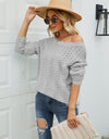 Scalloped Boat Neck Openwork Tunic Sweater