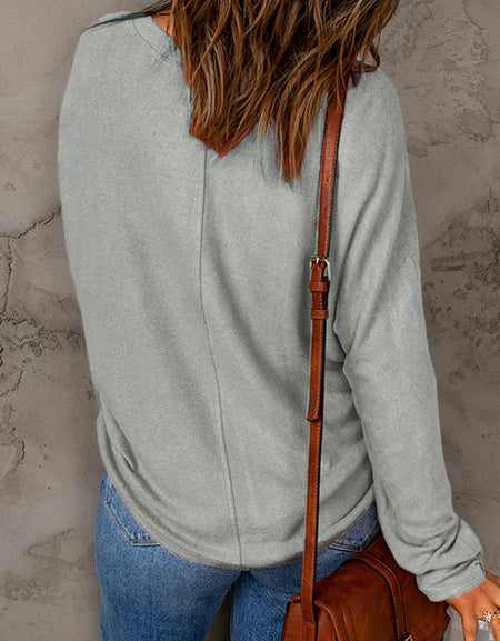 Seam Detail Round Neck Long Sleeve Top