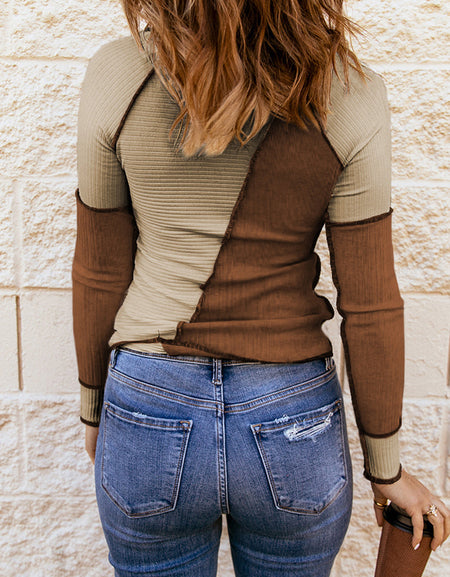 Color Block Exposed Seam Knit Top