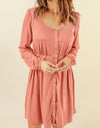 Button Down Long Sleeve Dress with Pockets